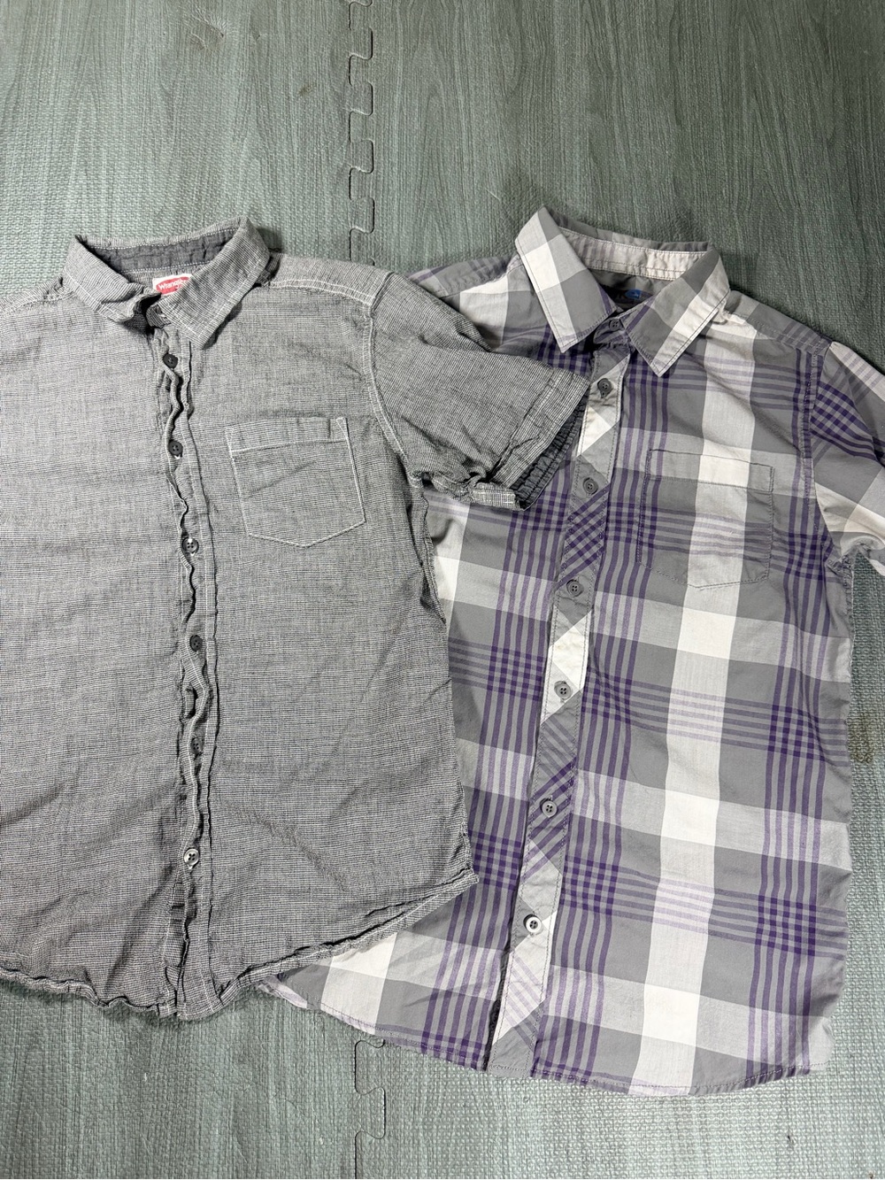 Lot 2 Boys XL 14/16 Button Up Shirts Hawk Plaid Wrangler Gray Short Sleeve